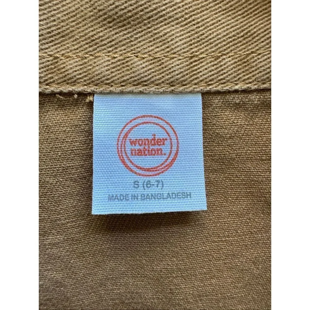 Wonder nation 6-7 boys jean denim jacket tan country light brown collared